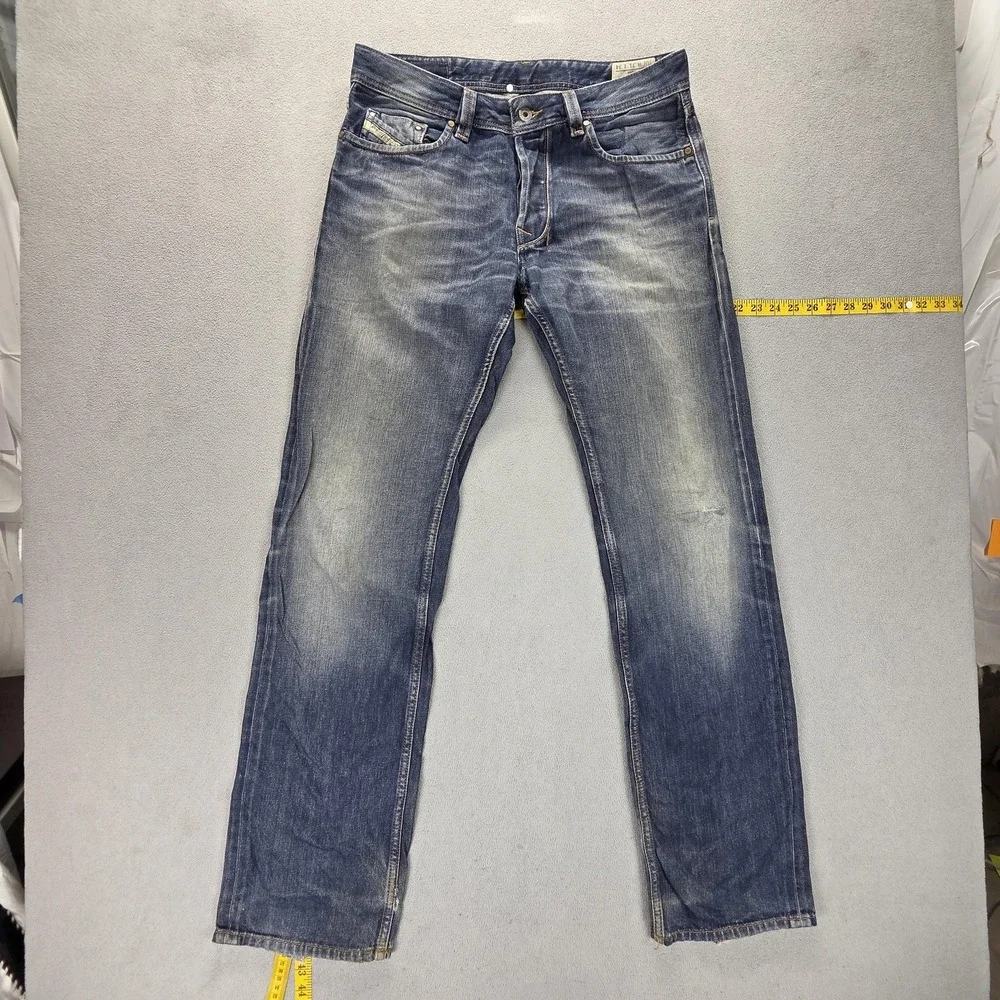 Diesel Jeans Mens 31x34 Blue Larkee Regular Straight Button Fly Distressed 008J4